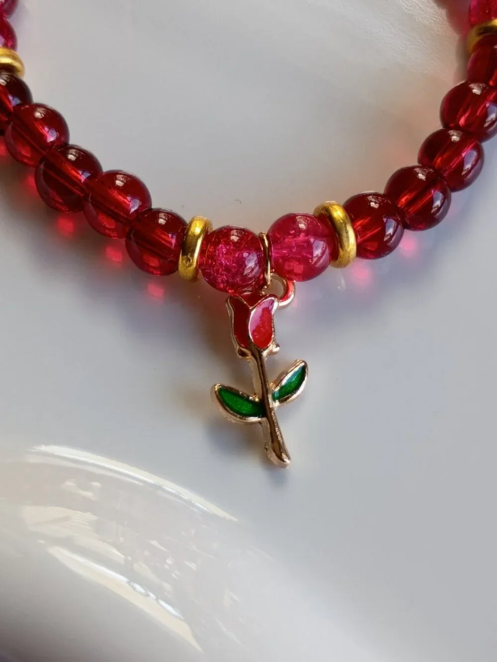 Red Rose Kids Bracelet , Handmade Beaded Bracelet, 5.5